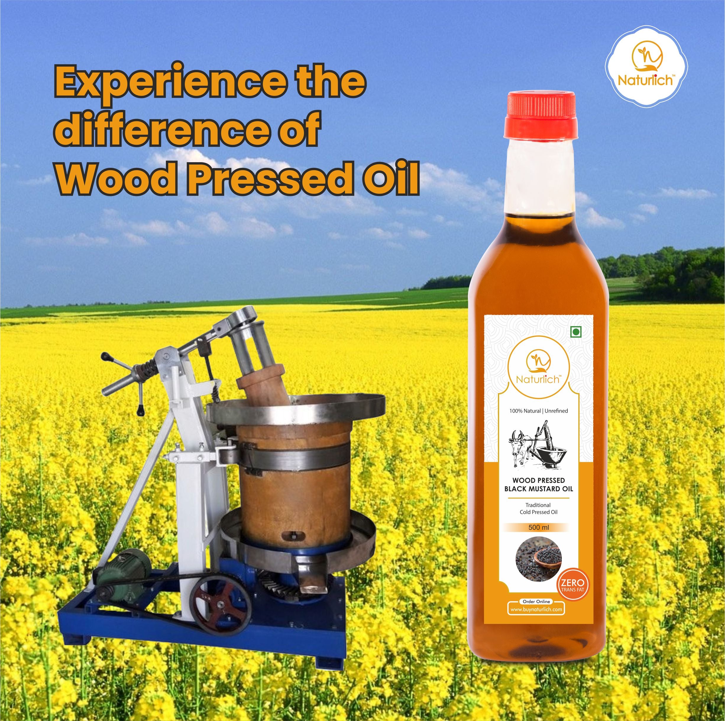 Wood Pressed Black Mustard Oil | Cold Pressed Black Mustard Oil | Kachhi Ghani Oil | Naturlich Lakdi Ghani Oil