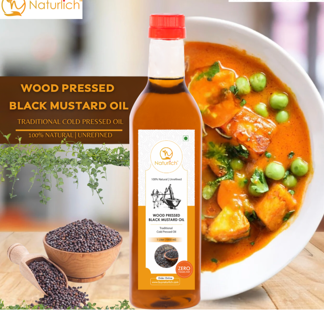 Naturlich Wood Pressed Black Mustard & Coconut Oil COMBO | 1 Ltr + 1 Ltr | High in MUFA and PUFA | Unrefined , Unfiltered, 100% Natural