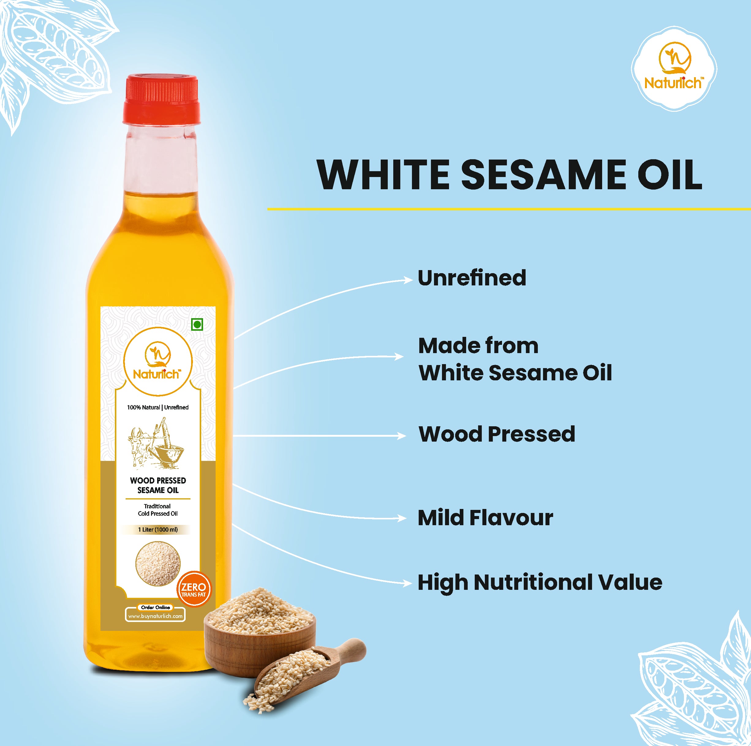 Wood Pressed Sesame Oil | Cold Pressed Sesame Oil | Kachhi Ghani Oil | Naturlich Lakdi Ghani Oil